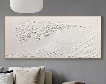 Large 3D textured waves on canvas White abstract minimalist painting Abstract coastal painting Contemporary art Home decor