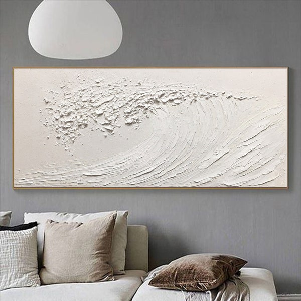 Large 3D textured waves on canvas White abstract minimalist painting Abstract coastal painting Contemporary art Home decor
