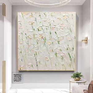 Flower Oil Painting On Canvas, Pastel Abstract Rose Flower Landscape Painting, Floral Canvas Wall Art Spring Painting For Living Room Décor