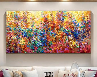 Colorful Abstract Oil Painting, Large Contemporary Wall Art, Red Blue Painting For Living Room, Impasto Heavy Texture Art Spiritual Decor