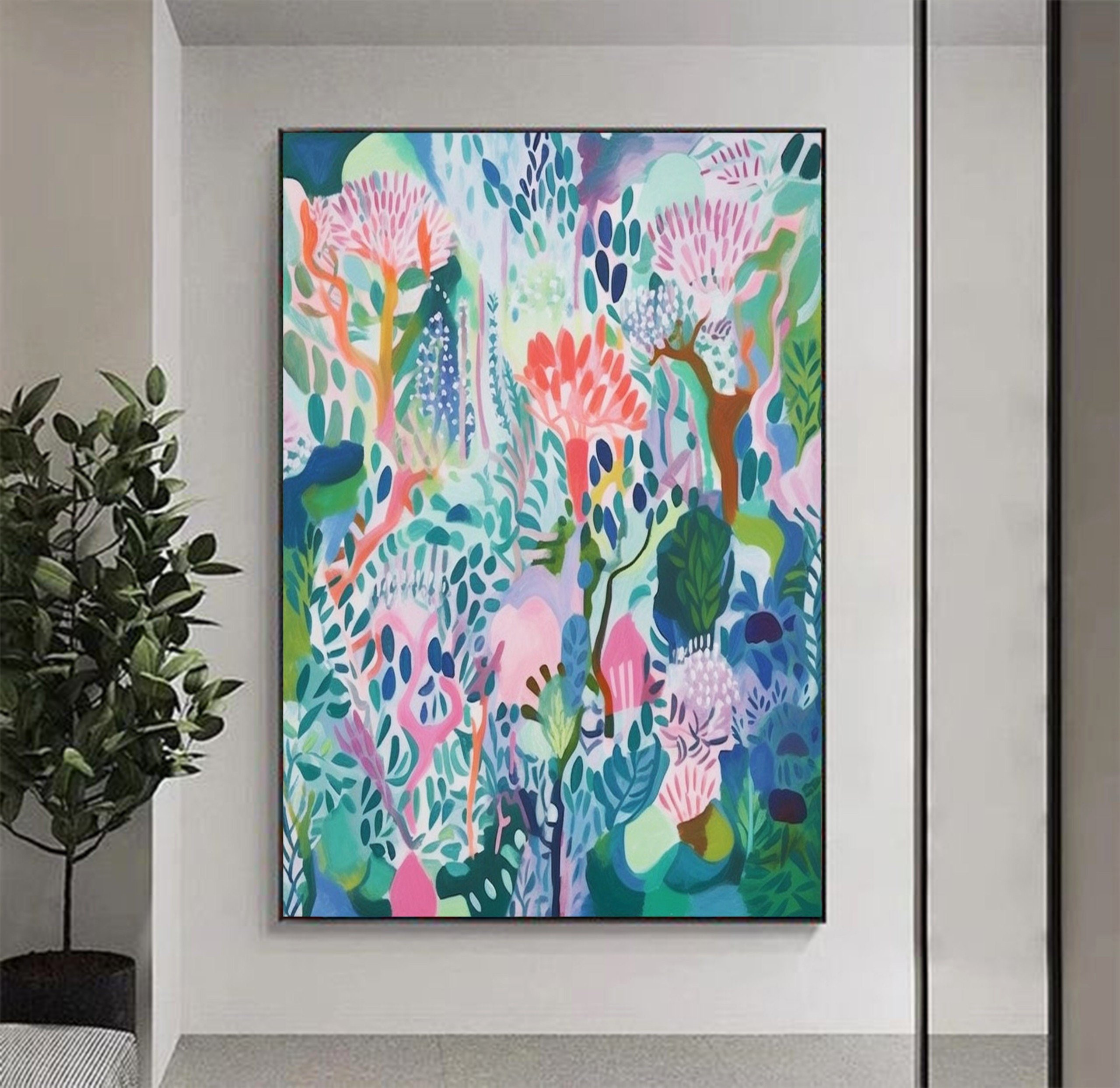 Original Green Flower Oil Painting on Canvas Abstract Floral Painting ...