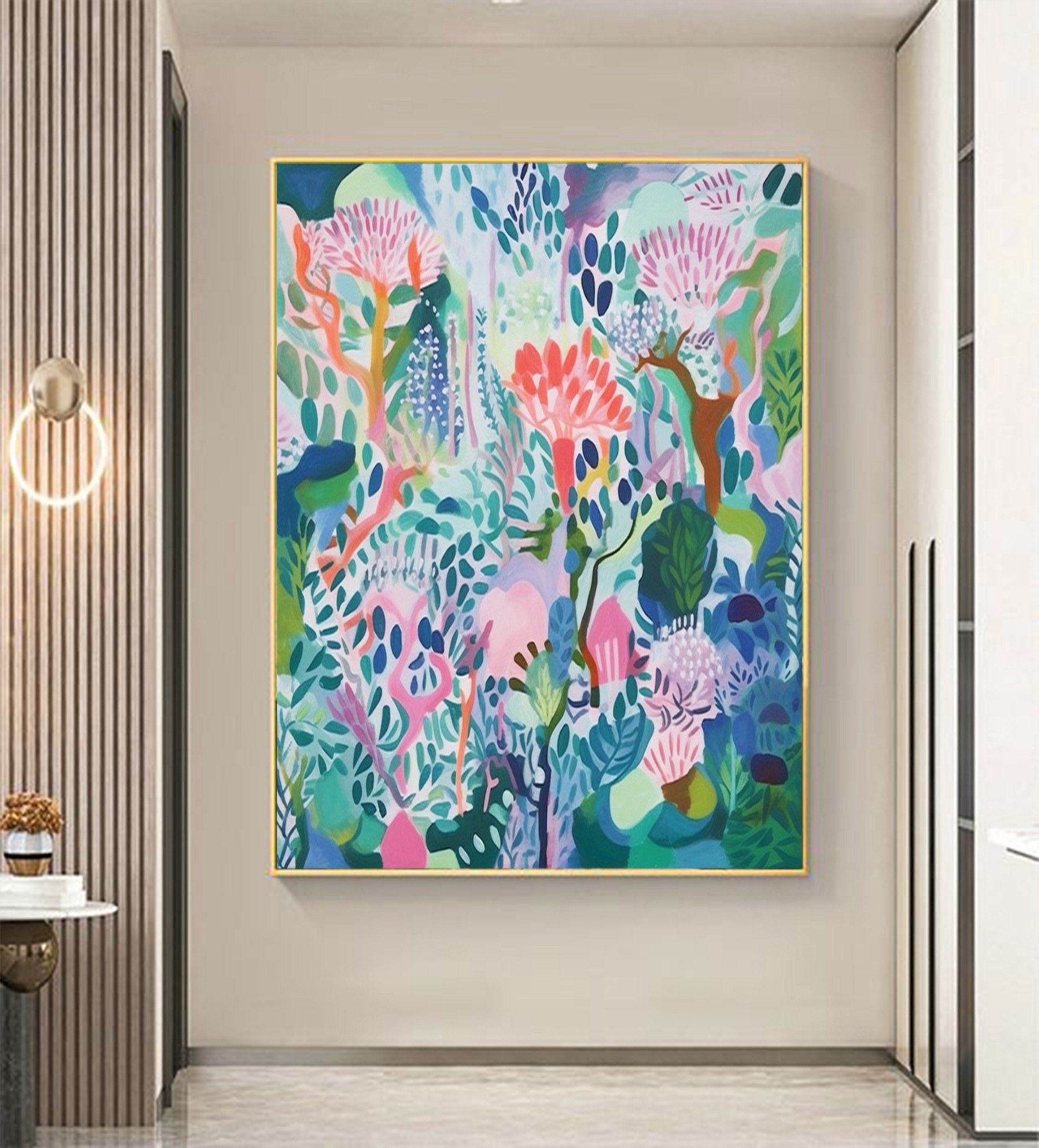 Original Green Flower Oil Painting on Canvas Abstract Floral Painting ...