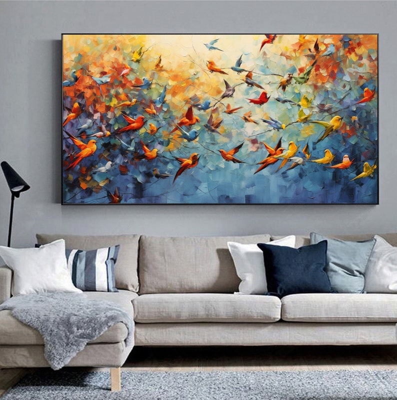 Abstract Colorful Birds Oil Painting on Canvas Original Animals Wall ...