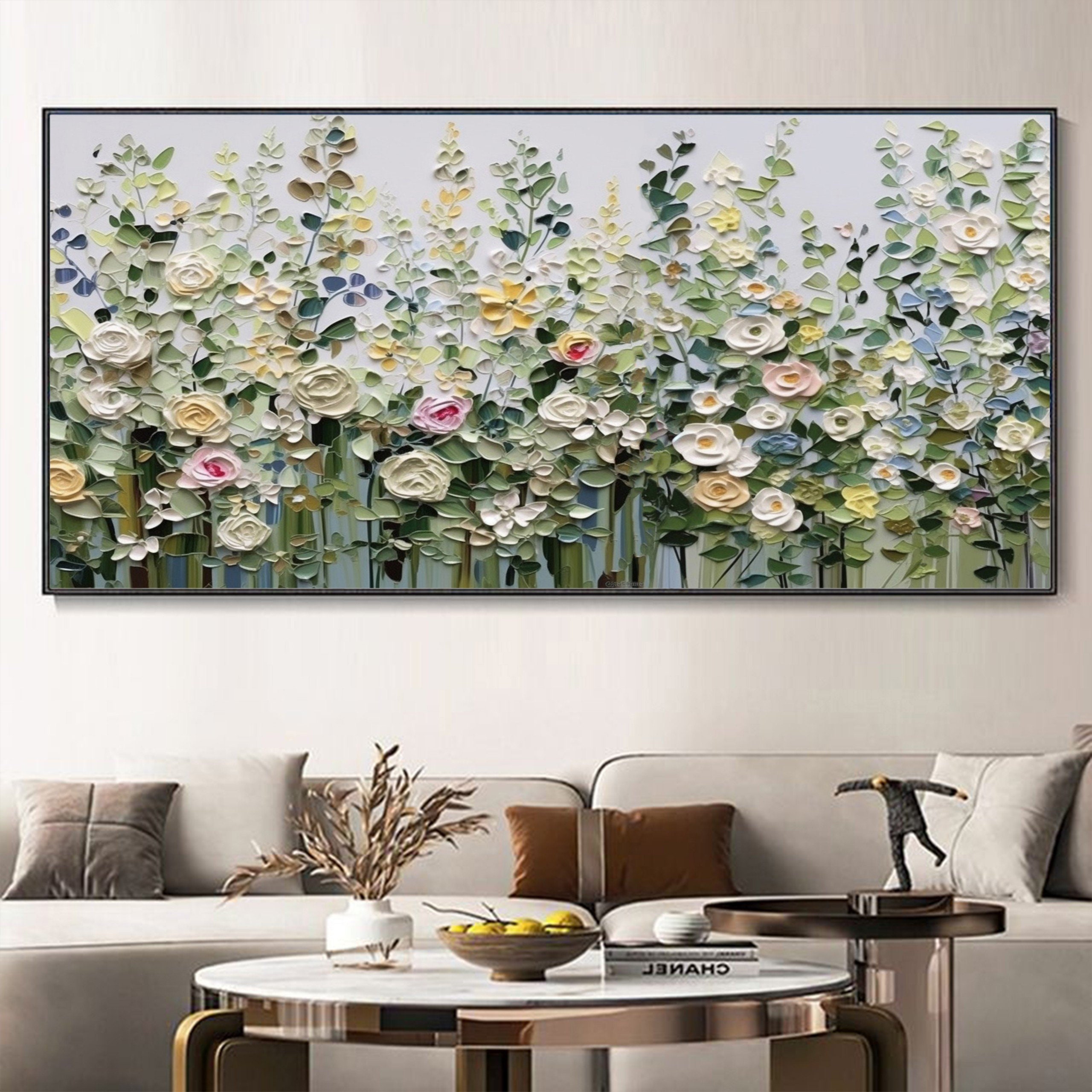 驚きの価格が実現！ Oil Flower Green Abstract Painting Original Canvas on 絵画