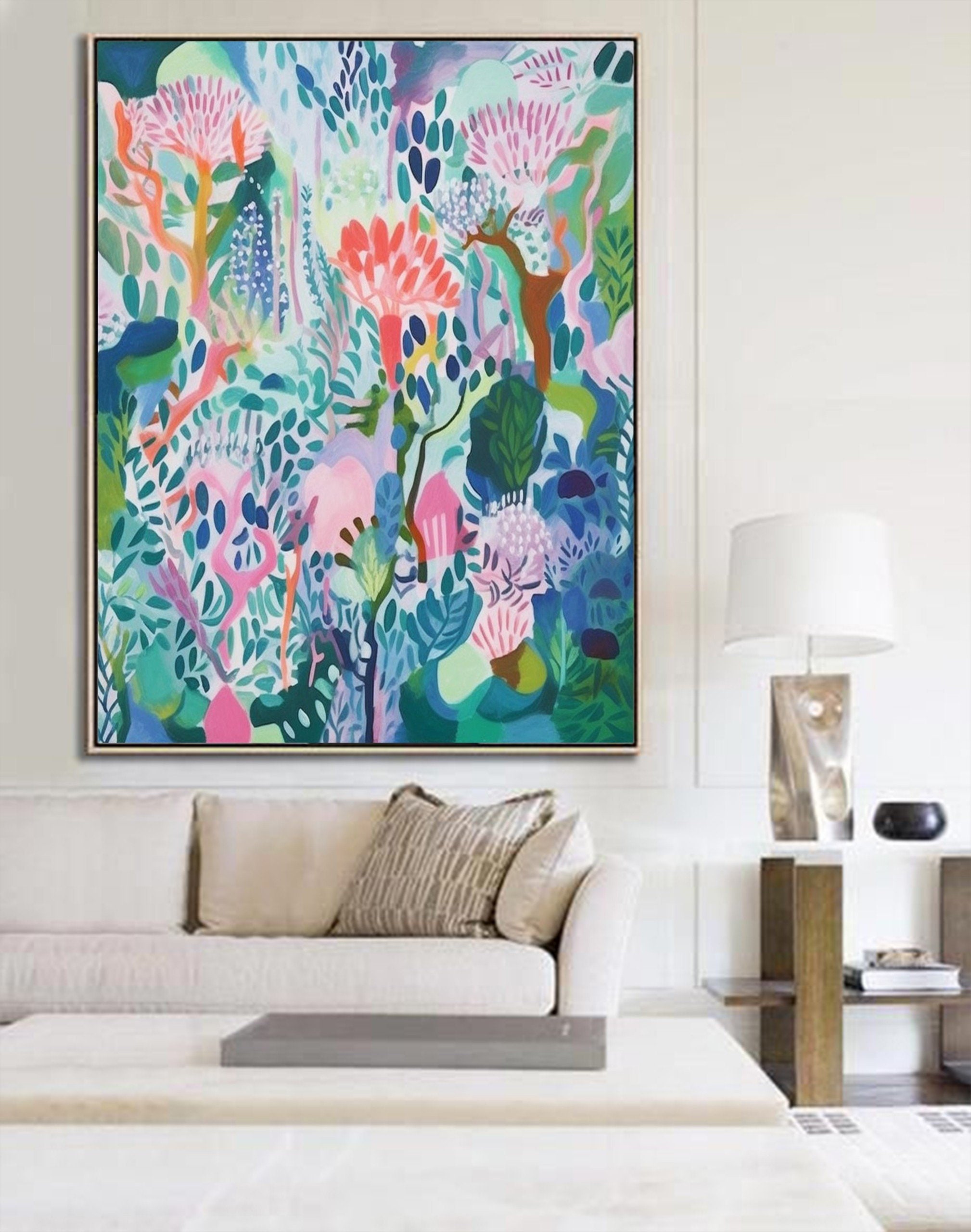 Original Green Flower Oil Painting on Canvas Abstract Floral Painting ...