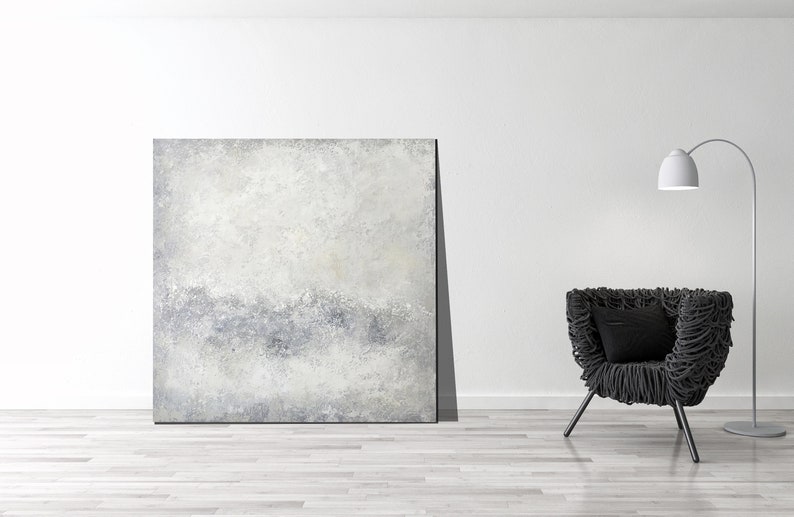 White Gray Abstract Painting Modern Minimal White Canvas Etsy