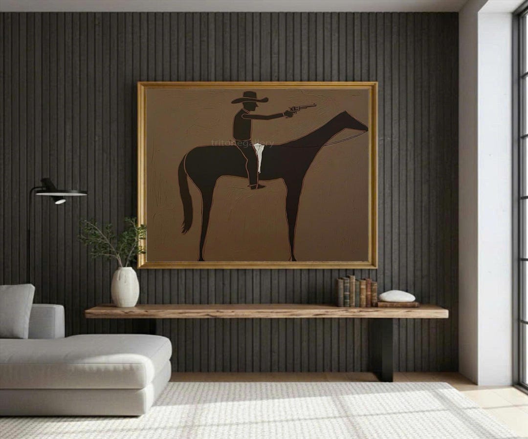 Japandi Western Cowboy Wall Art Original Western Cowboy and Horse Oil ...