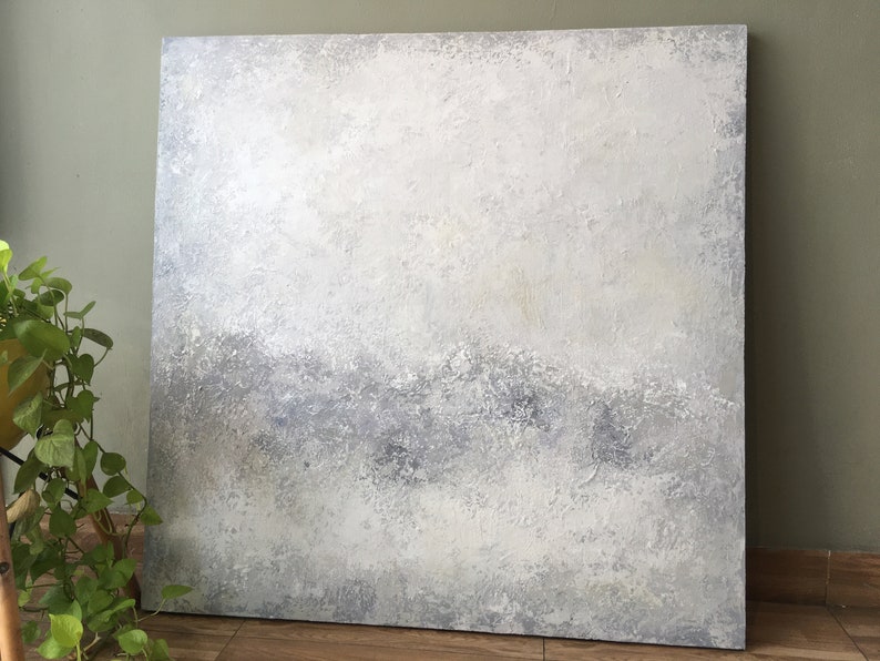 White Gray Abstract Painting Modern Minimal White Canvas Etsy