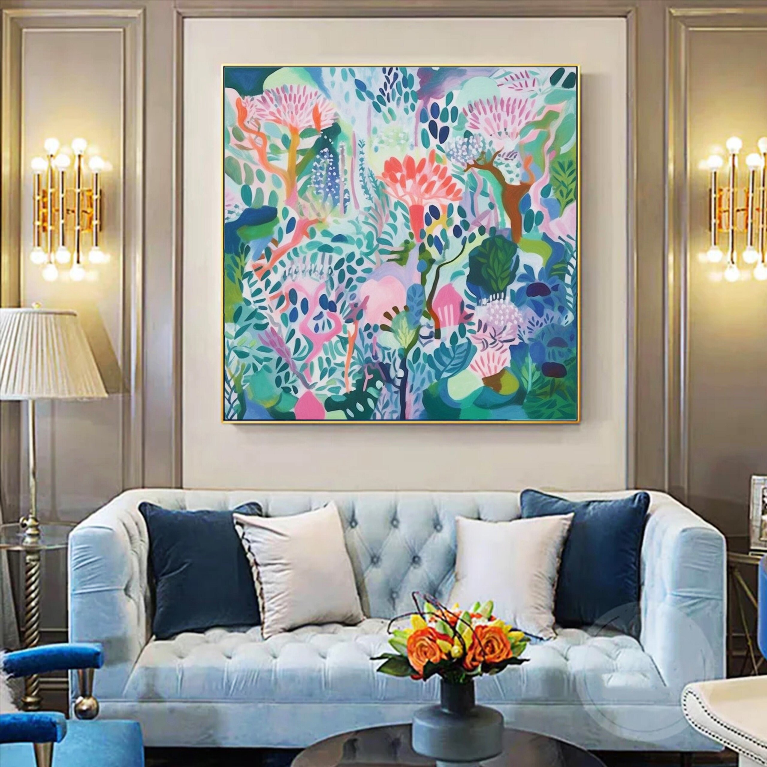 Original Green Flower Oil Painting on Canvas Abstract Floral Painting ...