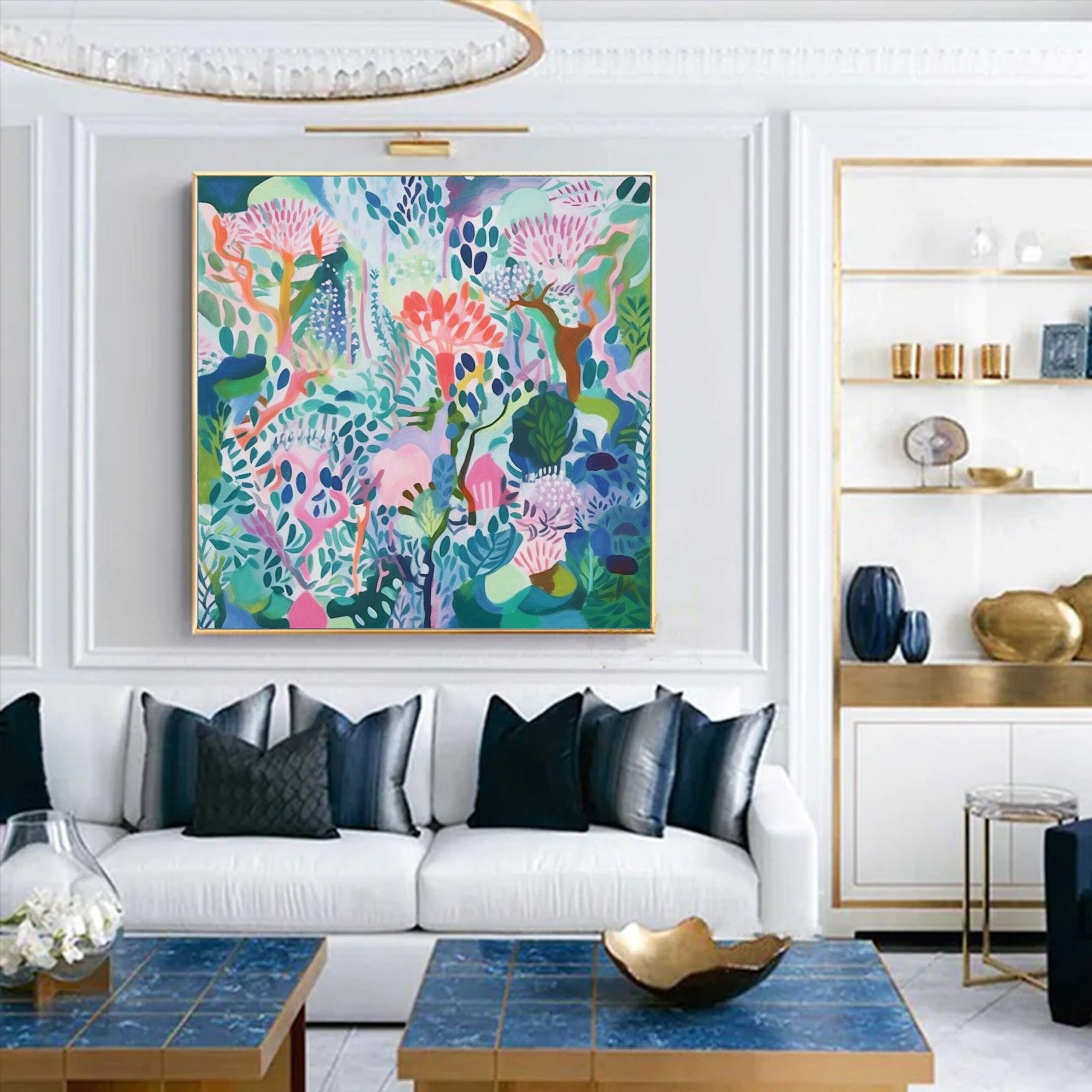Original Green Flower Oil Painting on Canvas Abstract Floral Painting ...