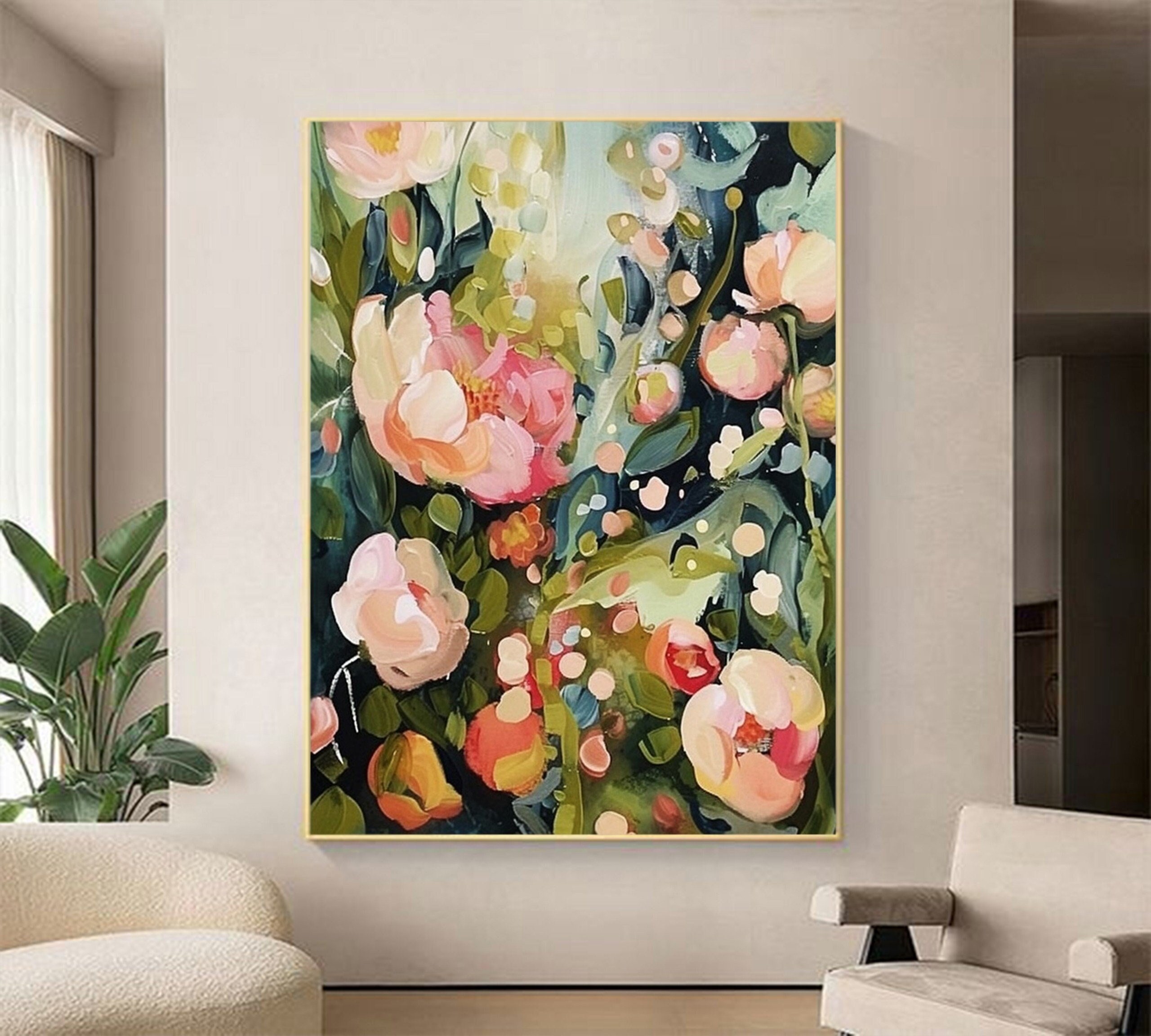 2025年激安 Original Green Floral Abstract Colorful Painting Oil Flower 絵画