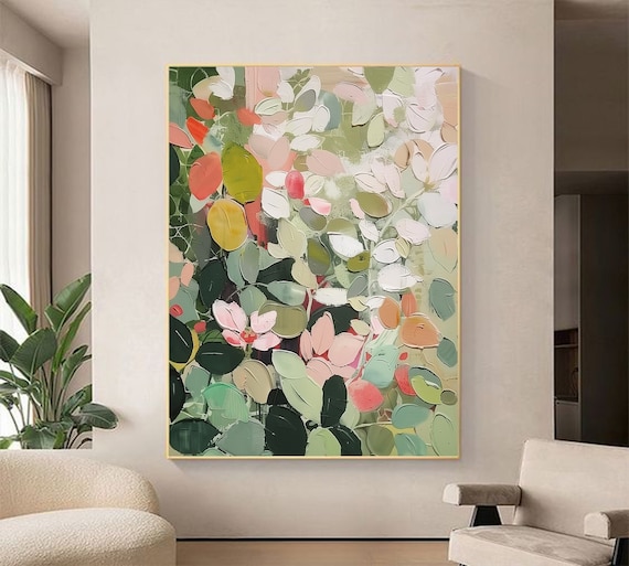 Original Green Flower Oil Painting on Canvas,abstract Modern