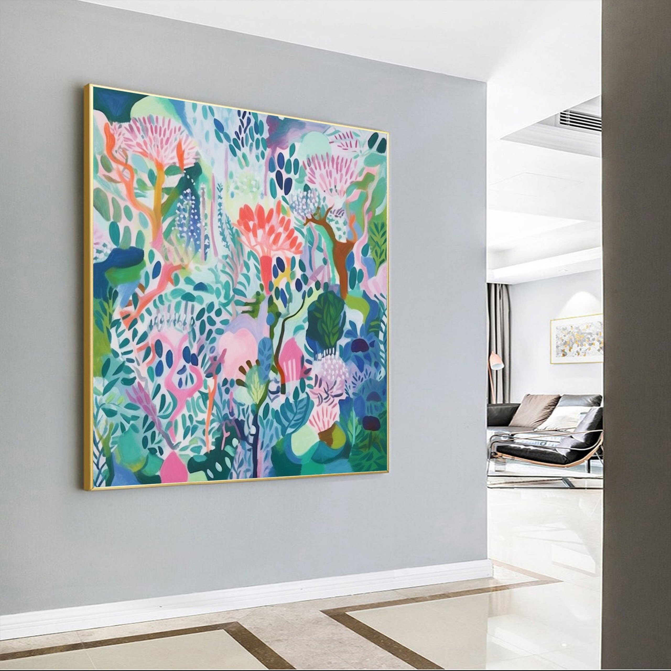 Original Green Flower Oil Painting on Canvas Abstract Floral Painting ...