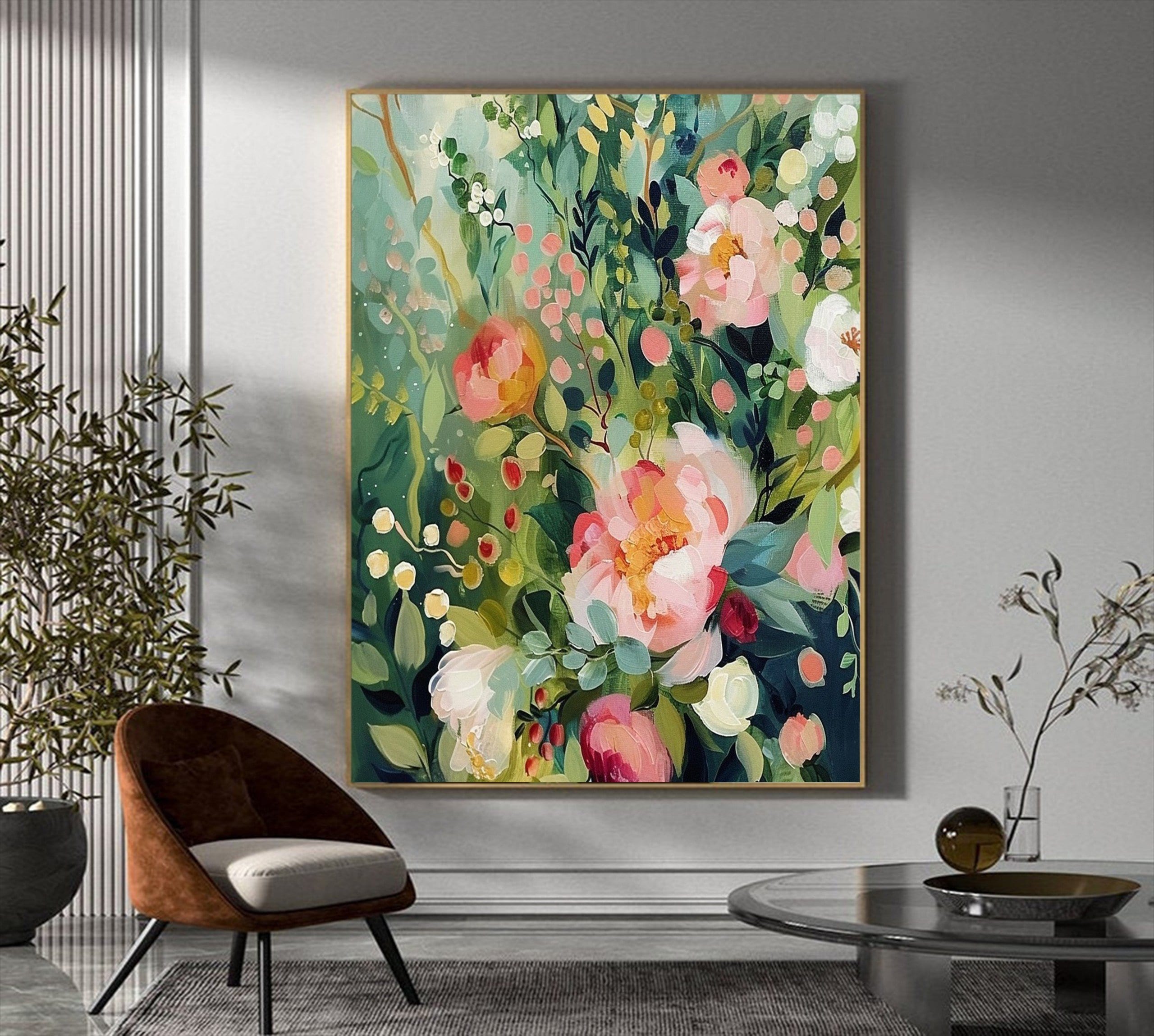 Abstract Green Flower Oil Painting on Canvas Abstract Floral