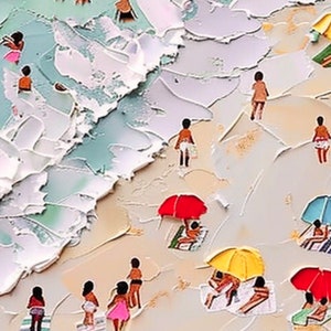 3D Happy Coast Painting Swimming Painting Abstract Summer Personalized Gift Summer Art Costal Art Crowds on the Shore Painting Living Room image 6
