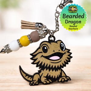 愛らしいアゴヒゲトカゲのキーホルダー l ビーズのアクセントが付いたカスタムメイドのチャーム l ロブスタークラスプ