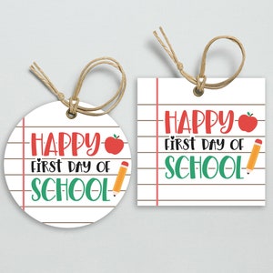 Afdrukbare Happy First Day Of School Tag, Terug naar school Cookies Tags voor studenten van leraren, 2.2 Ronde Gift Tag, Circle Tag, Square Tag