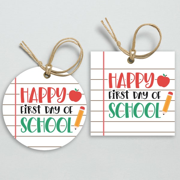 Printable Happy First Day Of School Tag, Back To school Cookies Tags For Students From Teachers, 2.2 Round Gift Tag, Circle Tag, Square Tag