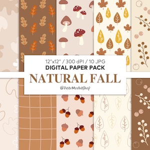 Natural Fall Digital Paper Pack, Autumn Scrapbook Paper, Autumn Pattern, Fall Leaf Leaves Digital Backgrounds, Thanksgiving Wallpaper
