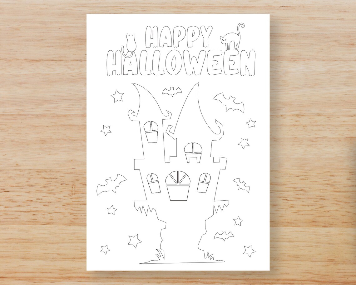 Printable Halloween Coloring Pages Halloween Coloring Cards - Etsy