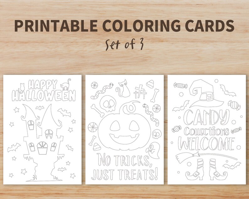 Printable Halloween Coloring Pages Halloween Coloring Cards - Etsy
