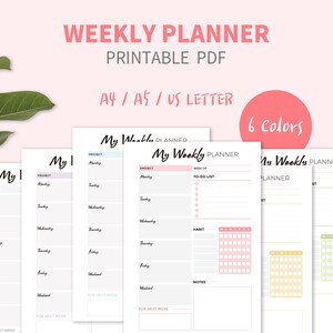 Weekly Planner Printable, Weekly Schedule, Digital Planner Download, Weekly Organizer, School Planner, To-Do List, Habit, A4, A5, US Letter