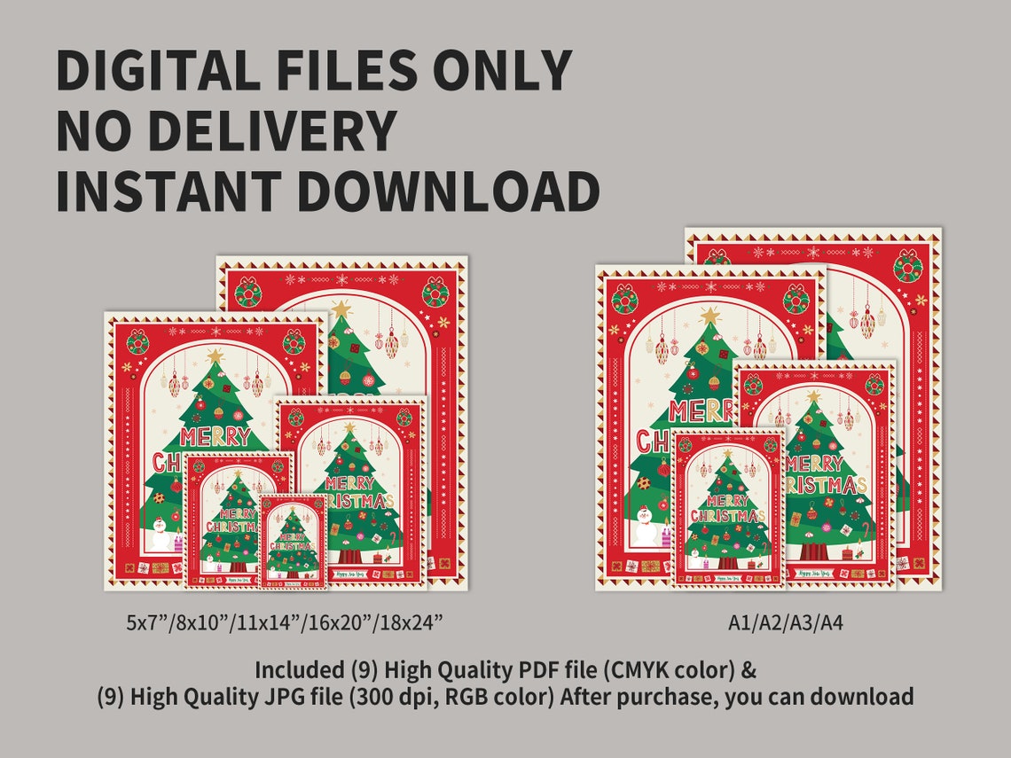 printable-christmas-wall-art-christmas-poster-prints-merry-christmas-tree-decorations-holiday