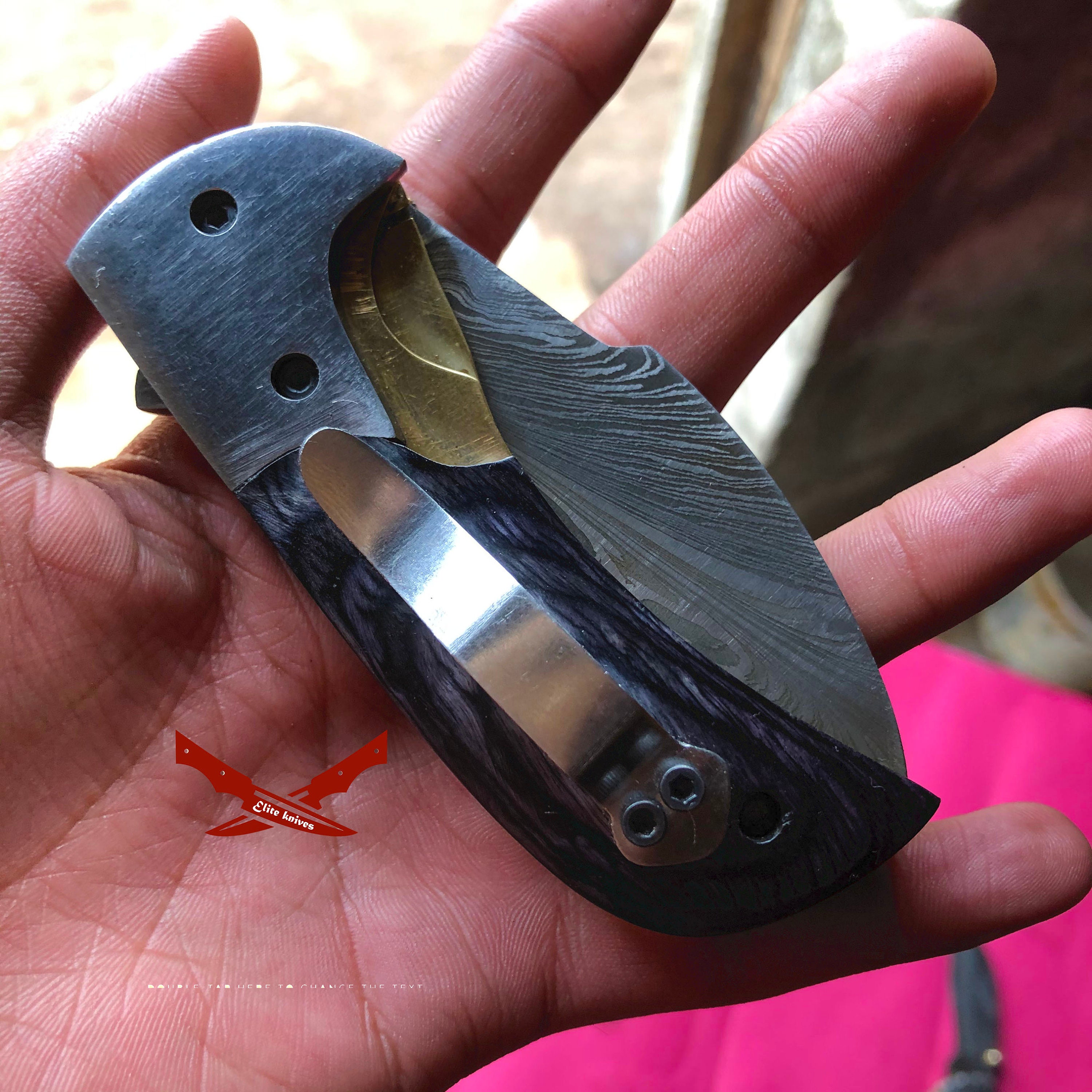 Handmade damascus folding knife with exotic wood handle Etsy