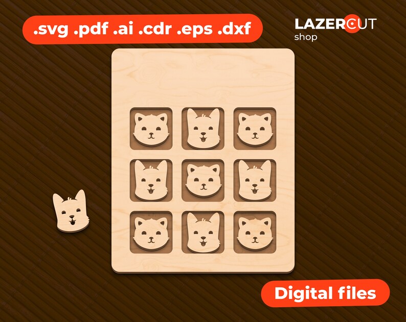 Cat Dog Tic Tac Toe svg Laser cut files Woodworking plans Tangra Cat Dog Tic Tac Toe svg Laser cut files Woodworking plans Tangra