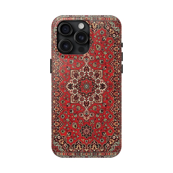 Persian Rug Boho Phone Case for iPhone 15 Pro Max, 14, 13, 12, 11, XR, 8+, 7, SE, Colorful Carpet Design Aesthetic Tough Case