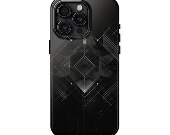 Schwarze Handyhülle für iPhone 15 Pro Max, 14, 13, 12, 11, XR, 8+, 7, SE - High-Tech Geometric Symmetry Tough Case