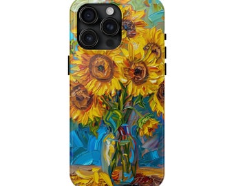 Van Gogh Sunflowers Phone Case for iPhone 15 Pro Max, 14, 13, 12, 11, XR, 8+, 7, SE - Flowers Art Oil Painting Inspired Tough Cover