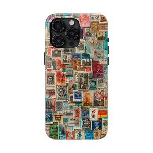 Collage Phone Case for iPhone 15 Pro Max, 14, 13, 12, 11, XR, 8+, 7, SE Tough Protective Cover - Stamps Pop Art