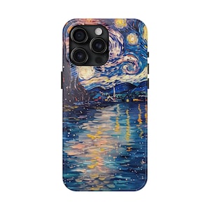 Van Gogh Night Schutzhülle für iPhone 15 Pro Max, 14, 13, 12, 11, XR, 8+, 7, SE Himmel und Fluss inspirierte Ölgemälde Kunst Abdeckung