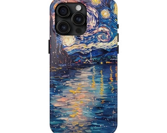 Van Gogh Night Phone Case for iPhone 15 Pro Max, 14, 13, 12, 11, XR, 8+, 7, SE  Sky and River Inspired Oil Painting Art Cover