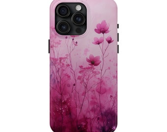 Wild Canvas in Pink: Flower Phone Case Rugged Protective Cover for iPhone 15 Pro Max, 14, 13, 12, 11, XR, 8+, 7, SE