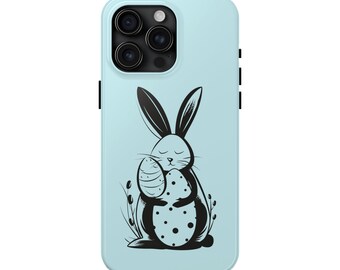 Blue Easter Bunny Eggs Phone Case for iPhone 15 Pro Max, 14, 13, 12, 11, XR, 8+, 7, SE - Sleeping Cute Bunny Aesthetic Design