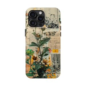Artistic Collage Phone Case Tough Protective Cover for iPhone 15 Pro Max, 14, 13, 12, 11, XR, 8+, 7, SE - Vintage Photos, Botanicals, Notes