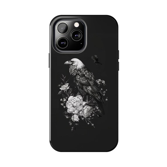 Black Goth Crow Rose Phone Case for iPhone 15 Pro Max, 14, 13, 12