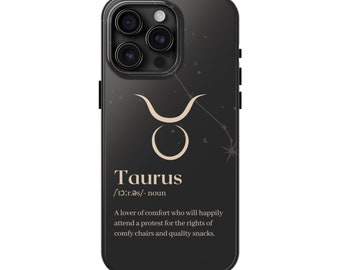 Zodiac Taurus Definition Phone Case for iPhone 15 Pro Max, 14, 13, 12, 11, XR, 8+, 7, SE - Black Horoscope Sign Aesthetic Design