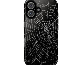 Goth Spider Web Phone Case for iPhone 17 Pro Max, 16, 15, 14, 13, 12, 11, XR, 8+, 7, SE, Black Dark Aesthetic