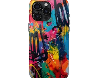 Graffiti Phone Case, Tough Art Case for iPhone 15 Pro Max, 14, 13, 12, 11, XR, 8+, 7, SE,  Colorful Street Art Aesthetic Urban Design