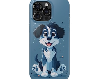 Housse de protection pour téléphone bleue pour chien pour iPhone 15 Pro Max, 14, 13, 12, 11, XR, 8+, 7, SE - Chiot ludique amateur de chiens