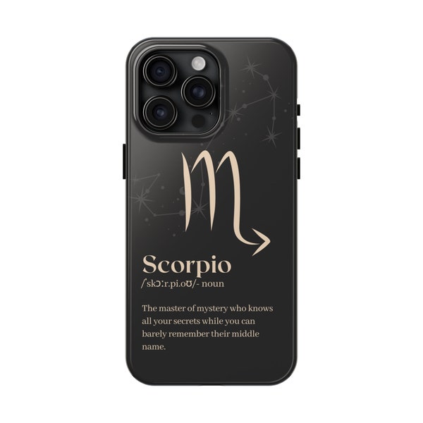 Scorpio Zodiac Definition Phone Case for iPhone 15 Pro Max, 14, 13, 12, 11, XR, 8+, 7, SE - Black Horoscope Sign Aesthetic Design