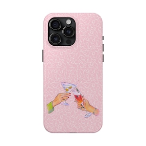 Pink Cocktail Martini Phone Case, Martini Toast Phone Cover, for iPhone 15 Pro Max, 14, 13, 12, 11, XR, 8+, 7, SE, Pattern Aesthetic Design