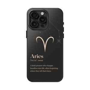 Zodiac Aries Definition Phone Case for iPhone 15 Pro Max, 14, 13, 12, 11, XR, 8+, 7, SE - Black Horoscope Sign Aesthetic Design