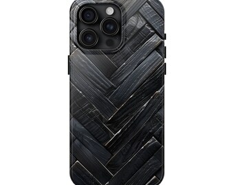 Black Herringbone Texture Phone Case for iPhone 15 Pro Max, 14, 13, 12, 11, XR, 8+, 7, SE -  Aesthetic Protection