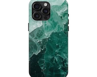 Black Ice Phone Case for iPhone 15 Pro Max, 14, 13, 12, 11, XR, 8+, 7, SE - Green Aesthetic Design