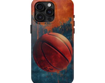 Basketball Design Phone Case Protective Cover for iPhone 15 Pro Max, 14, 13, 12, 11, XR, 8+, 7, SE - Blue and Orange Texture Lines Art