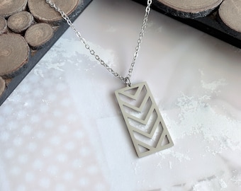 Geometric Minimalist Necklace - Stainless Steel Necklace - Rectangle Outline Pendant - Laser-cut Pendant - Trendy Silver Jewelry